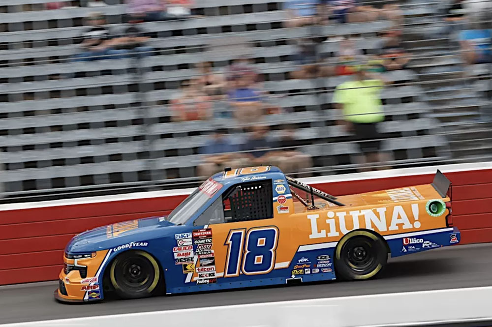 In the news: #TylerAnkrum recent Stage 2 win at North Wilkesboro Speedway earned him big NCTS points. bit.ly/4c8eNRV Don't miss Tyler's next race: Charlotte Motor Speedway - Friday, May 24th at 7:30PM CT #Team18LIUNA #LIUNA #NASCAR #NASCARCraftsmanTruckSeries