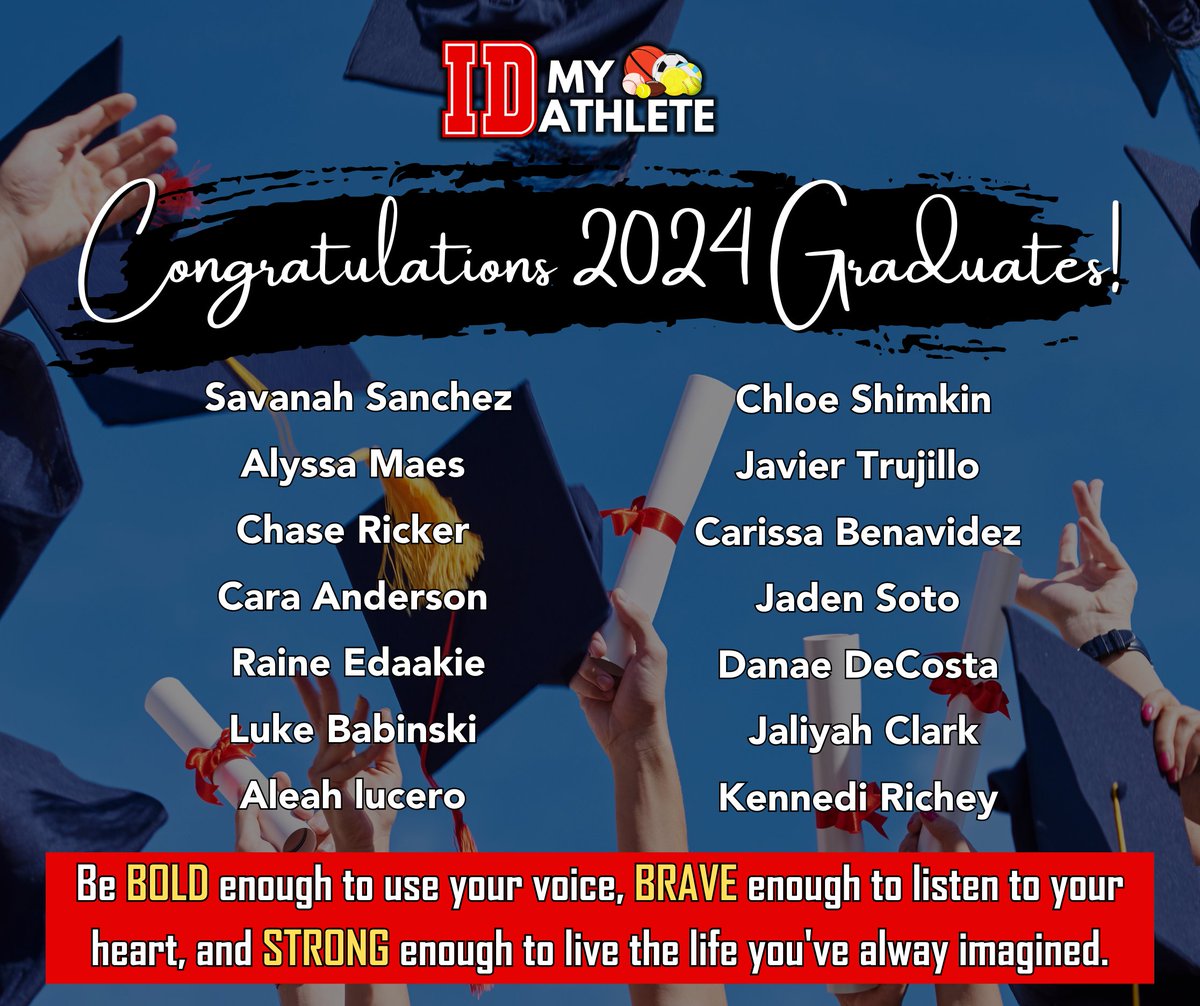 We would like to congratulate all of our ID My Athlete 2024 High School graduates!!👨‍🎓👩‍🎓 We wish you the absolute best as you move on to the next phase of your journeys🙌 #IDMyAthletes #Graduates #StudentAthletes