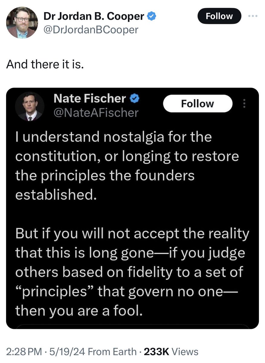 Nate Fischer is an alum of the Claremont Institute, an official partner of Project 2025. Here, he says the quiet part out loud. #StopProject2025 h/t @DrJordanBCooper 1/