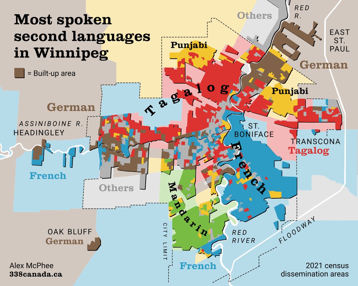 The most spoken second languages in Winnipeg. Done for a piece about the Manitoba election last year.