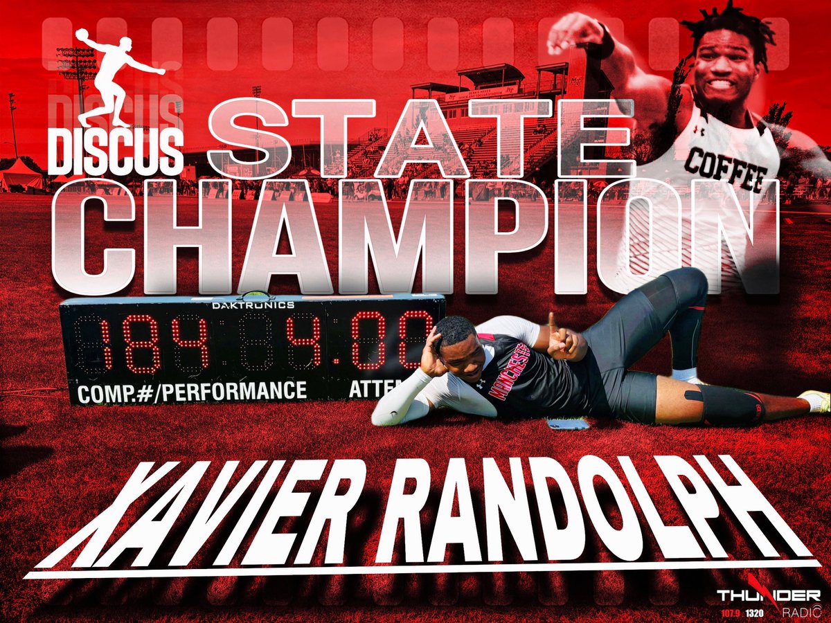 🚨 We have a STATE CHAMPION!! 🚨 

Red Raider senior Xavier Randolph won the TSSAA State Championship in discus throw Thursday at the TSSAA Spring Fling! Randolph threw 184-4! 

He is the first state champion at Coffee Co Central since Alan Knox won the state 3200 meter in 2004!
