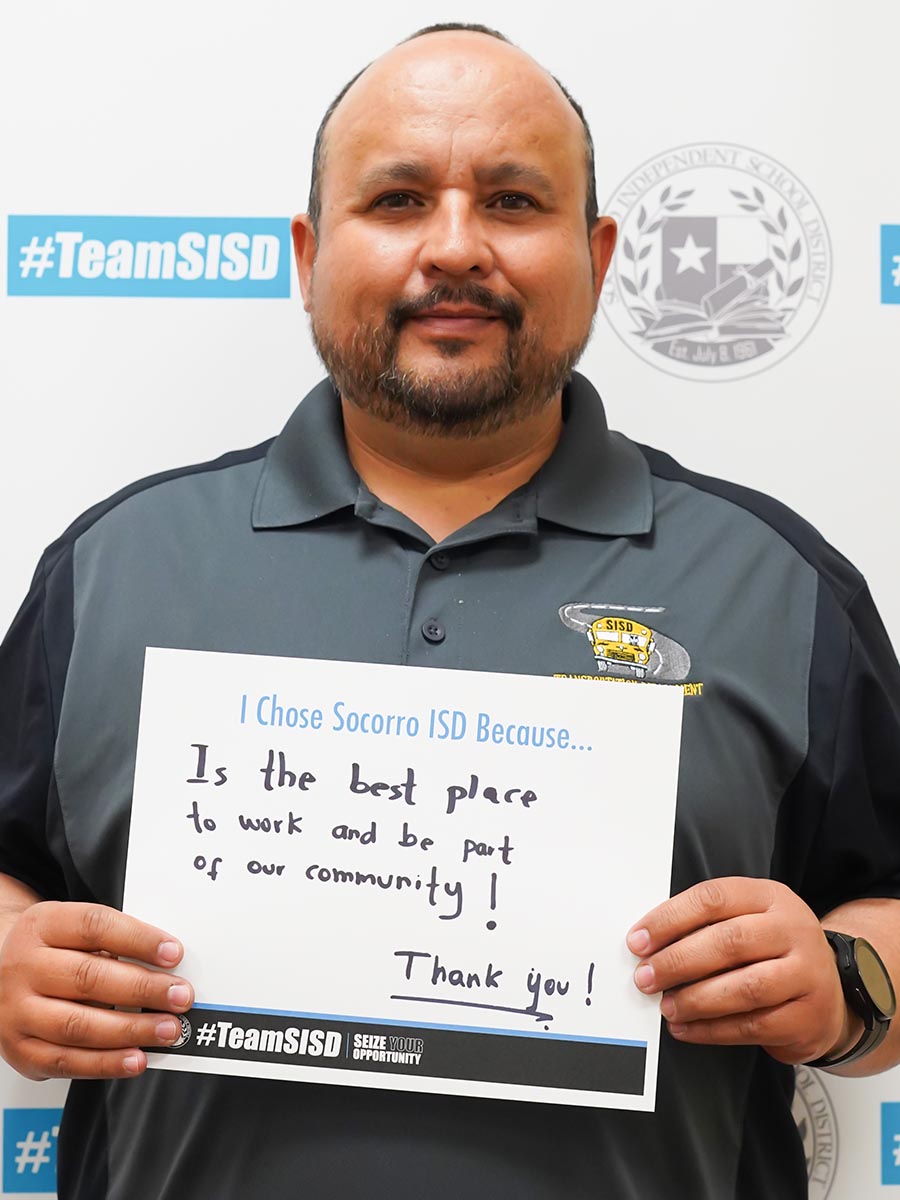 #TeamSISD is proud to announce Luis Moreno as a Bus Driver. Welcome to @SocorroISD! Congratulations!