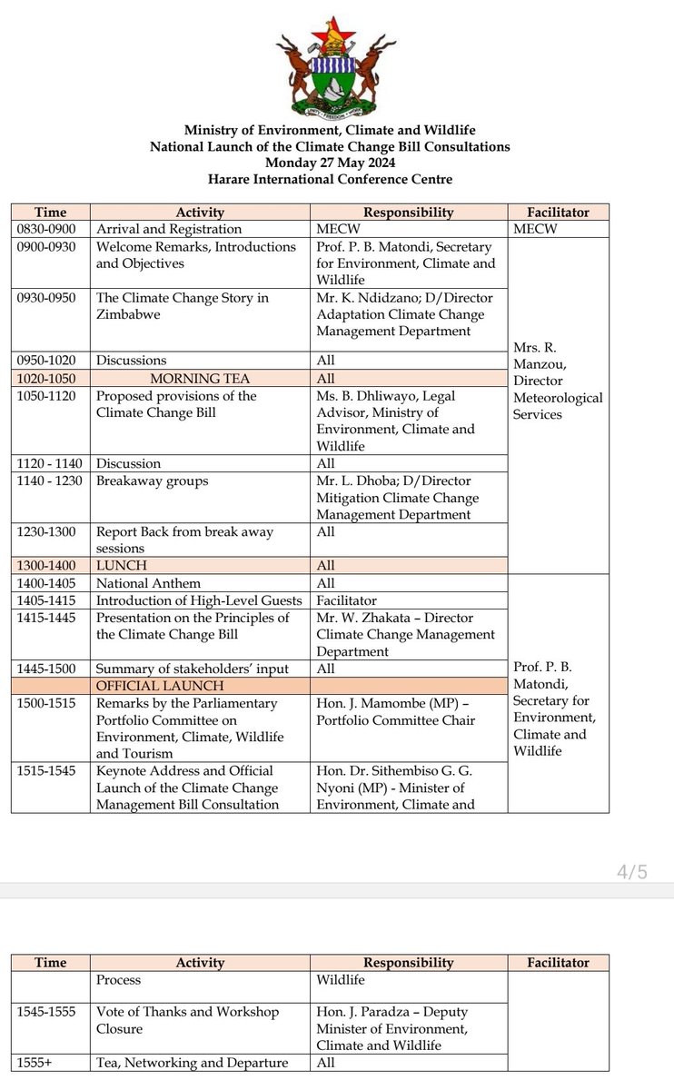 ClimateZimDept's tweet photo. National Launch and Stakeholder consultations on the Climate Change Management Bill
📅 27 May 2024
📍 Harare International Conference Centre, Harare

Stakeholders are urged to attend this launch event before we embark on a nationwide consultation. #LeavingNoOneBehind https://t.co/3jVtFuhDtE