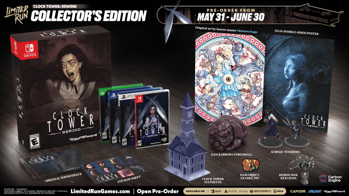 Wario64's tweet photo. Clock Tower Rewind (Switch/PS5/PS4/XSX/PC) Standard/CE goes up for preorder on LRG on May 31st https://t.co/veNAq0oUrb https://t.co/OjKp7RRPAI