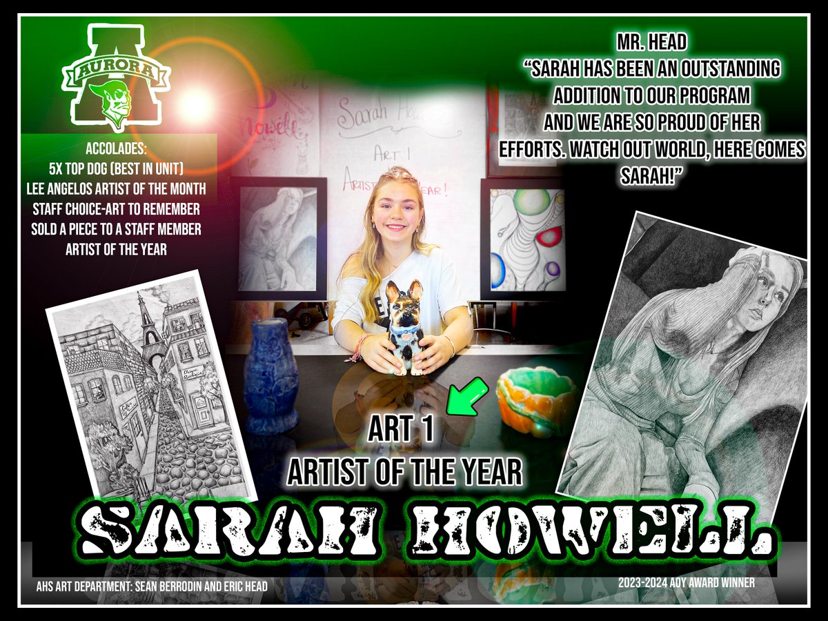 😎We are happy to announce that Sarah Howell is our Art 1- Artist of the YEAR!!! Congratulations, Sarah!! #ATOWNART
@AHS_MH
@DrPMilcetich
@AHS_SeanBaker
@torresv4msu