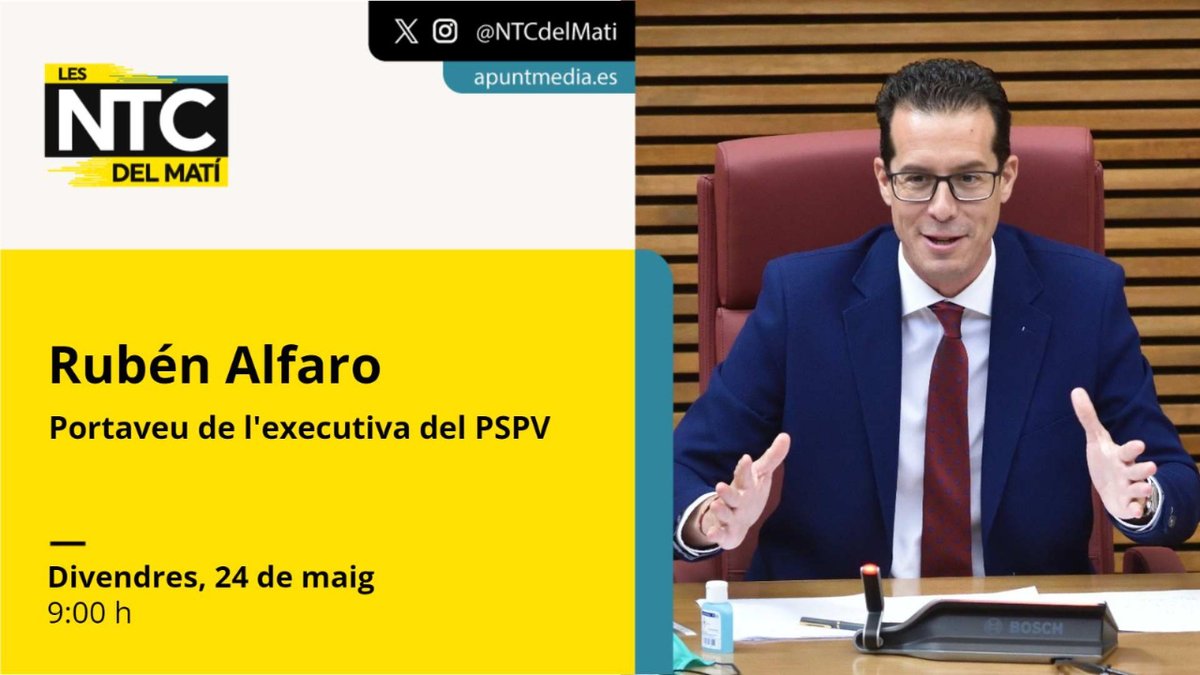 📡Demà entrevistem Rubén Alfaro (@ruben_alfaro), portaveu de l'executiva del PSPV ➡️ Amb @LaBallester, @HectrSanjuan i Toni Jiménez en la tertúlia. ⏰ A les 09:00 h 📻 web.apunt.es/RàdioEnDirecte 📺 web.apunt.es/DirecteTV