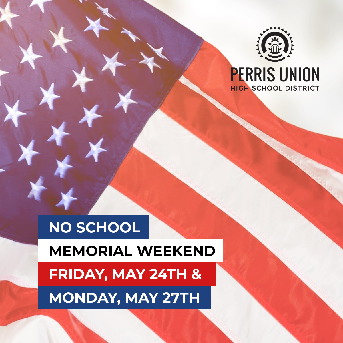 A reminder that there is no school this Friday, the 24th, and Monday, May 27th, in observance of the Memorial Day holiday. We will see you back in class on Tuesday, May 28th. 🇺🇸