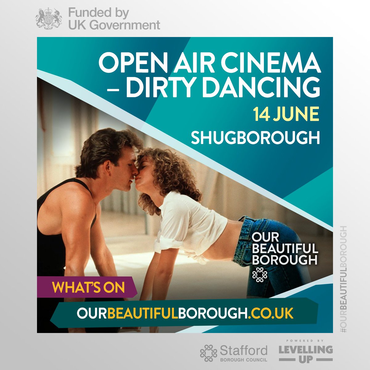 The UK's biggest outdoor cinema tour comes to #Stafford! Join @Adventur_Cinema at @ShugboroughNT for a number of shows across 14, 15 and 16 June beginning with Dirty Dancing – on a HUGE open-air screen: tinyurl.com/mr3wb4dm #FamilyFun #NightsOut #OurBeautifulBorough