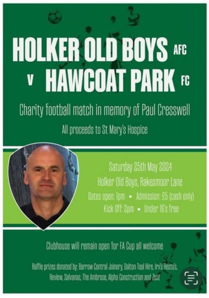 HOBAFC's tweet photo. 🔜 𝗧𝗛𝗜𝗦 𝗦𝗔𝗧𝗨𝗥𝗗𝗔𝗬
Join us for a charity football match in memory of Paul Cresswell. 👏🏼

🕐 Kick off now at 1:00pm

🏆 FA Cup final will be shown in the clubhouse after the match! https://t.co/GLSPkrNbvt