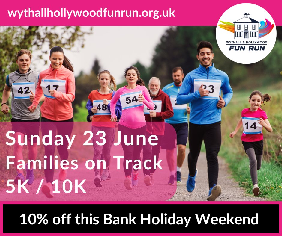 🌟BANK HOLIDAY OFFER – 10% OFF🌟 Enjoy 10% off Wythall & Hollywood Fun Run, valid from Thu 23 to midnight Mon 27 May. On Sun 23 June, the Fun Run returns to Wythall Park with a 5k, 10k & Families on Track relay race. 👉 wythallhollywoodfunrun.org.uk & use the code WYTHALLFUNRUN