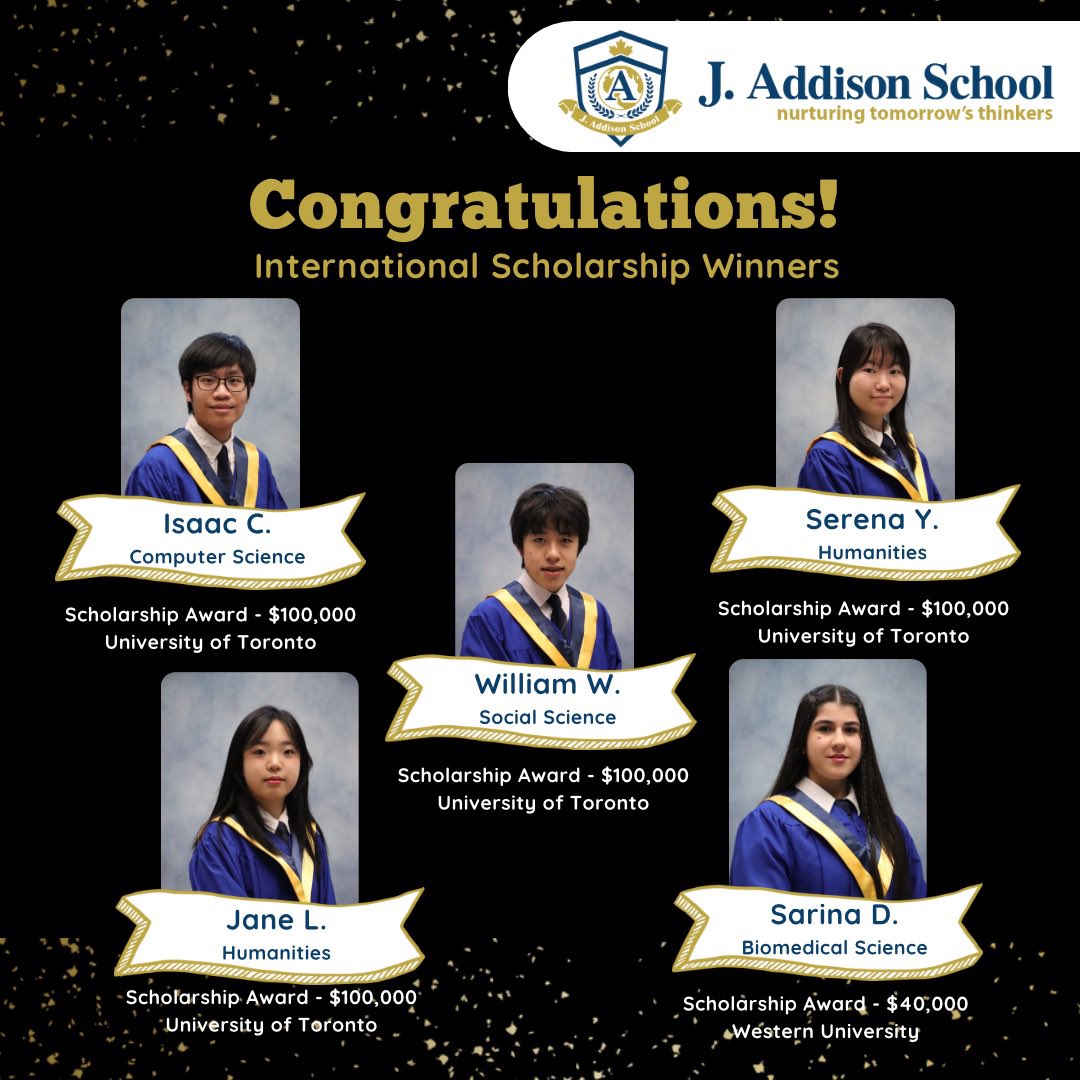 We are happy to announce that five of our students have received the International Scholarship for university. Let’s celebrate this amazing achievement and wish them the best in their journey ahead!! 
#FutureLeaders #Jaddisonschool