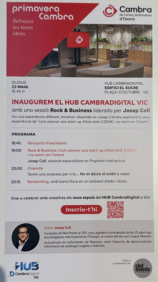 #JosepColl a l’estil Rock&Business ens dona tips per trobar inversors #PrimaveraCambra #Osona