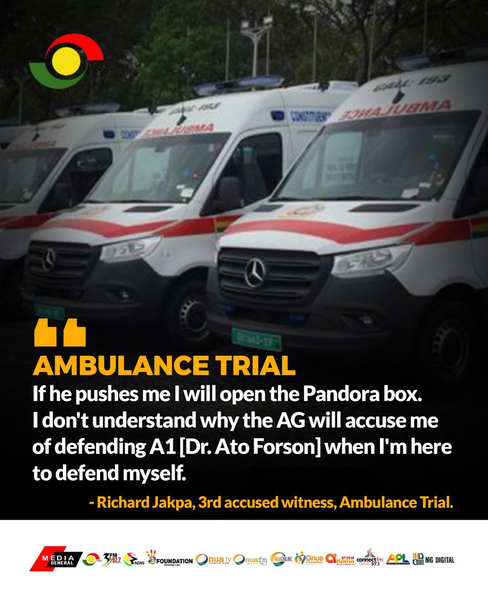 If the AG pushes me, I will open the Pandora box - Third accused in the ongoing Ambulance trial accuses Attorney-General of persuading him to implicate Minority Leader, Dr Casiel Ato Forson. #3NewsGH