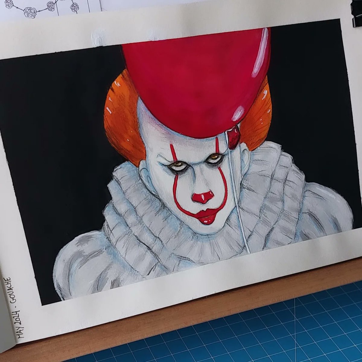 Deedee1313's tweet photo. Gouache Pennnywise #gouacheart #learninggouache #it #Pennnywise #stephenking #horrormovie #horrorart #experimenting https://t.co/jLMxaprRdr