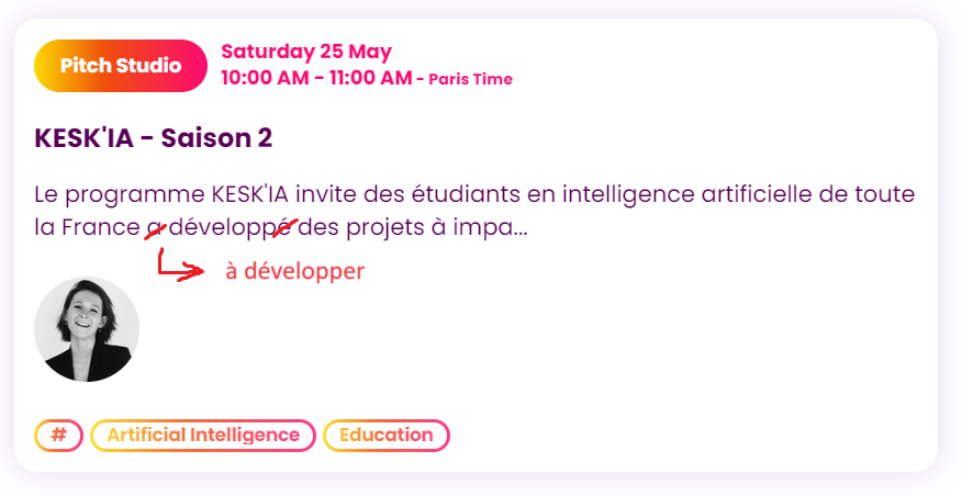 Kesk'IA à développer ? L'expression écrite... Cher  "étudiant en intelligence artificielle", peux-tu utiliser ChatGPT pour écrire ton pitch à <a href="/VivaTech/">VivaTech</a>? 😁 <a href="/PDolbeau/">Philippine Dolbeau</a>, <a href="/rabahattik/">Rabah</a>, <a href="/jamalhammani/">Jamal HAMMANI</a>, <a href="/DethDominique/">Dominique van Deth</a>, <a href="/clementaglietta/">Clément Aglietta</a>, <a href="/JulienChoquet/">Julien Choquet</a>