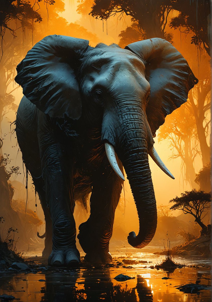 Illuminated giant in the wilderness 🌌🐘🌿 ✫ ━━⋆⋅⋆━━✫ Let me know if you liked it! 💙 Follow ➠ @mainguardstudio ✫ ━━⋆⋅⋆━━ ✫ #landscapeart #conceptartist #africanelephant #AI美女 #forest #nature撮影会 #serene #cozy #morningvibe #stablediffusion #Midjourney