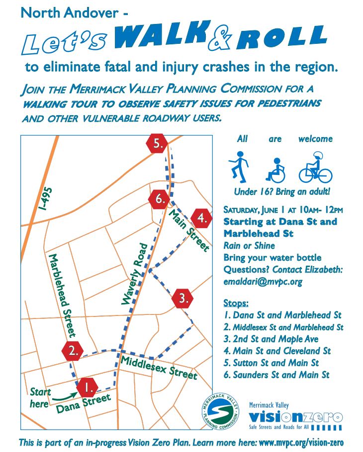 Join the Merrimack Valley Planning Commission for a walking tour to observe safety issues for pedestrians and other vulnerable roadway users.