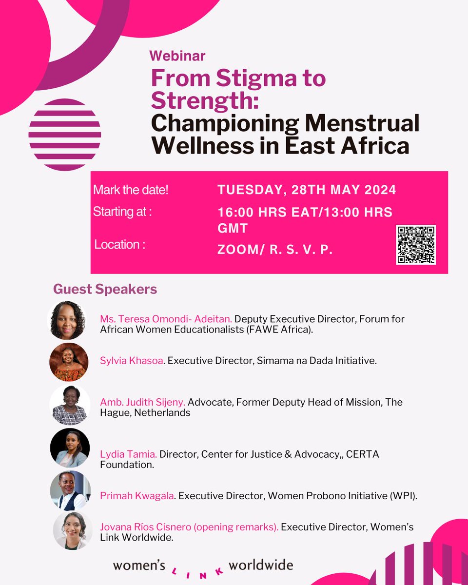 🩸Join us for a menstrual wellness Webinar on May 28th. Let’s join forces to work for a #PeriodFriendlyWorld and break the stigma around menstrual health in East Africa. 🔗Register now 👉 bit.ly/3yquLYK