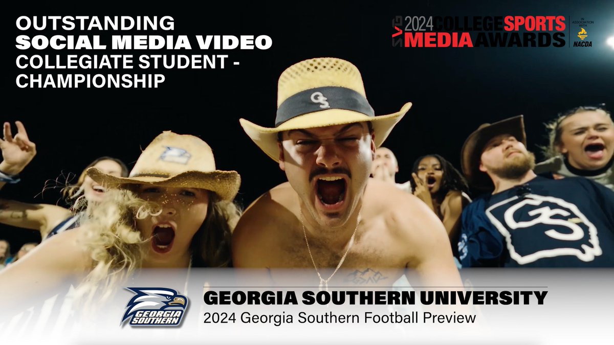 SVGCollege's tweet image. The winner of the SVG College Sports Media Award for Outstanding Social Media Video in the Collegiate Student - Championship division is:

Georgia Southern University | 2024 Georgia Southern Football Preview

@GSAthletics | @GSAthletics_FB | #CSMA24