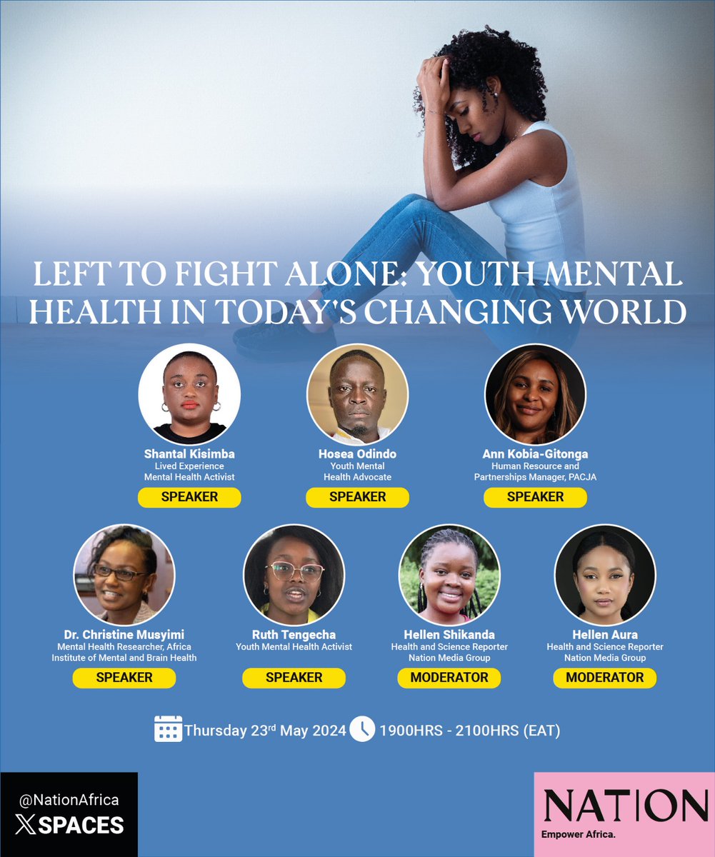 🚀 Exciting News! 🚀
Join Dr. Christine Musyimi today at 7:00 PM (EAT) for a lively Twitter Space discussion on "Youth Mental Health in today's changing world." on <a href="/NationAfrica/">Daily Nation</a> Twitter space.