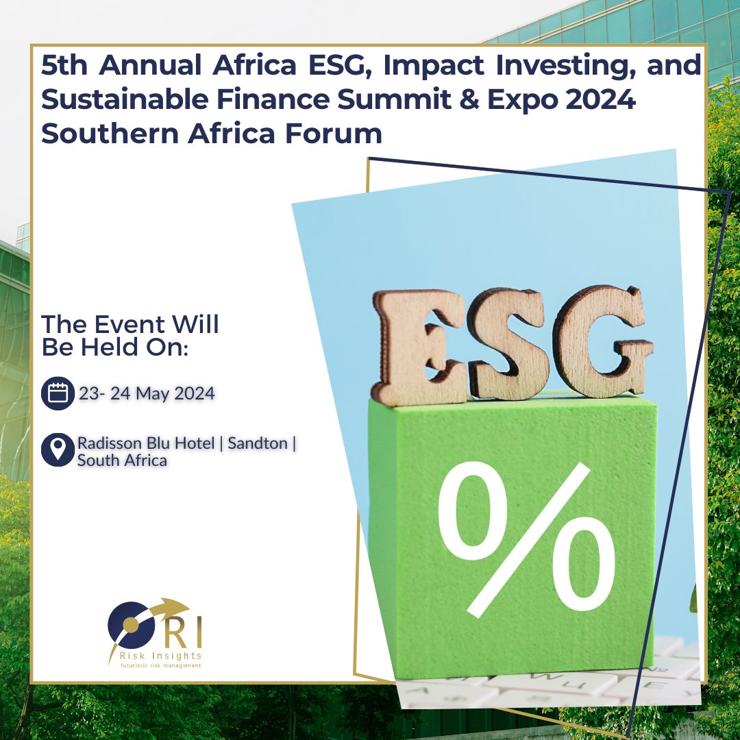 esggps's tweet image. Risk Insights Deputy CEO Head of Data Science Lab Dr Abuobayda Shabat, will be speaking at the 5th Annual Africa ESG, Impact Investing, and Sustainable Finance Summit &amp;amp; Expo 2024 - Southern Africa Forum on May 23-24 in Johannesburg, South Africa. 

#RiskInsights #ESGGPS #ESG