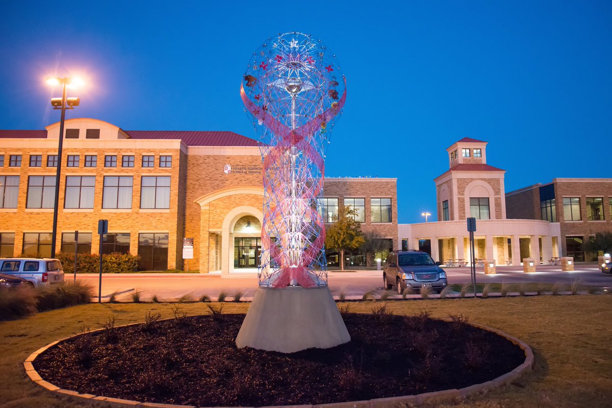 “Healing Forces” by Mid-Ocean Studio sits outside TTUHSC Abilene School of Public Health. This geometric matrix gets its shape from the caduceus, a medical symbol of healing. On the piece are icons that represent Abilene as well as the medical profession. #arttrek #ttuspublicart