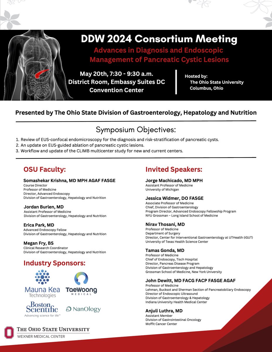 #DDW2024 pancreatic cyst consortium meeting. Accurate diagnosis (nCLE, NGS), risk-stratification of IPMNs, non-surgical management in pts with high surgical risks - chemoablation, RFA et al.. 🧵with take-home messages