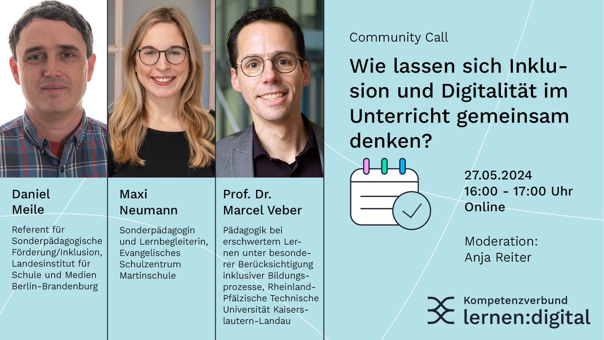 💭 Wie lassen sich Inklusion und Digitalität im Unterricht gemeinsam denken? Darüber diskutieren wir am 27. Mai um 16:00 Uhr im Community Call mit Daniel Meile, Maxi Neumann, Marcel Veber und euch! Hier geht es zur Anmeldung: ➡️ lernen.digital/veranstaltunge… @BMBF_Bund #twlz