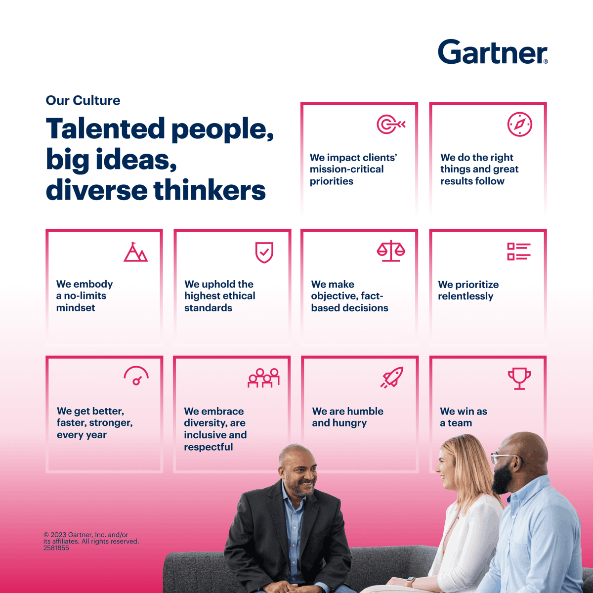 These 10 cultural elements describe the very essence of what makes us special as an organization. Read more about our culture and how we win as a team: gtnr.it/3QSM4Is #LifeAtGartner #Culture #Leadership