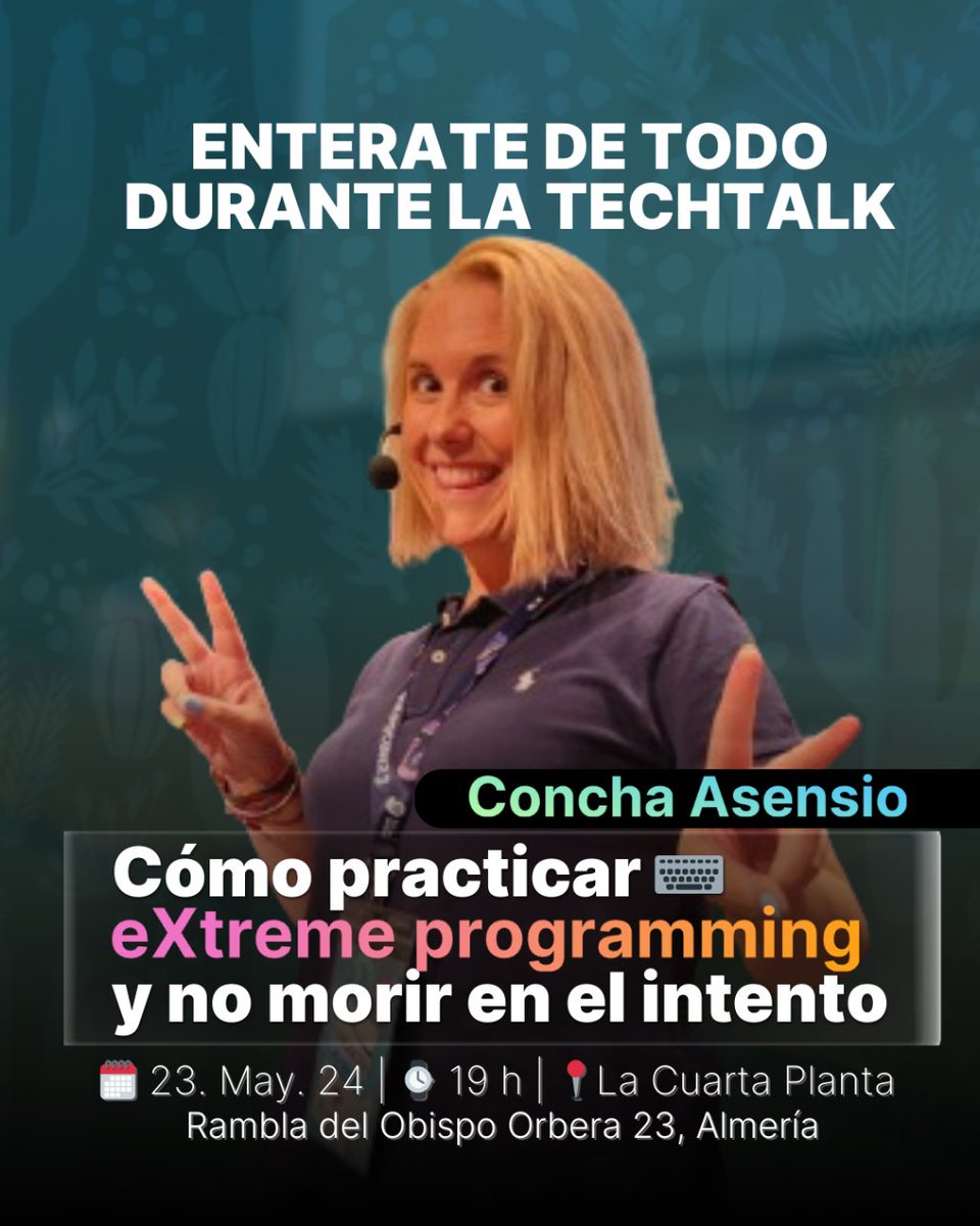 AlmeriaTech_es's tweet image. REMINDER: no te pierdas HOY la próxima TechTalk impartida por nuestra increíble @conchaasensio, Women #Techmakers Ambassador y mentora en @Step4ward_ES  🧙‍♀️ 

📅 Fecha: 23 de Mayo
🕒 Hora: 19:00
📍 Lugar: La Cuarta Planta