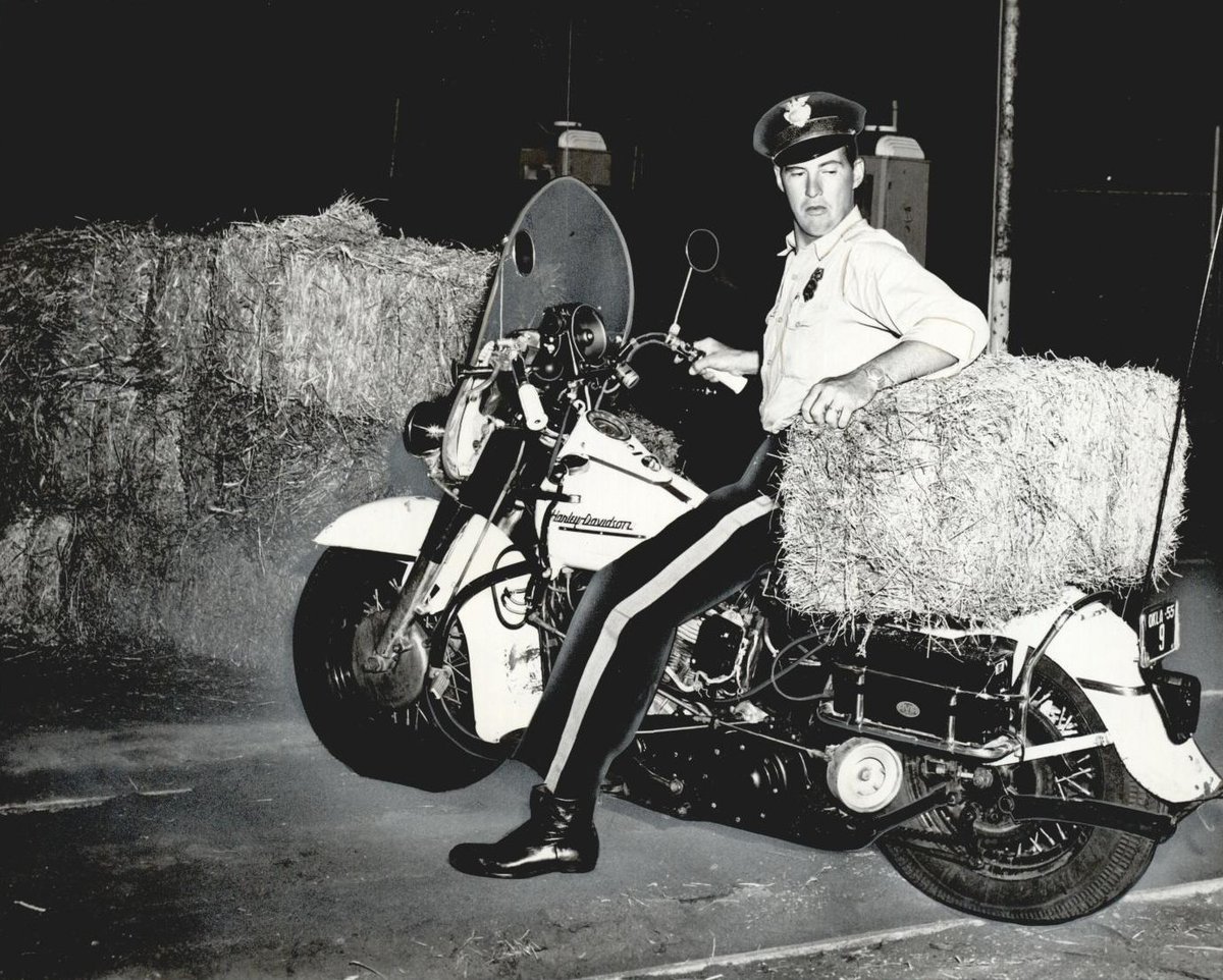 August 1955 'Officers D. C. Sharber and Jim Grounds found 18 bales of hay in the middle of the street at SW 15 and Agnew, and the owner, after being located, said the officers could have it.' - @okhistory #ThrowBackThursday