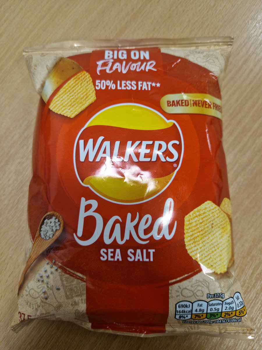 CrispsOfBritain's tweet photo. Walkers Baked Sea Salt: The potato flavour is a little muffled due to the lack of flavour carrying fat, but these crisps are well seasoned and crunch well enough between the molars. Solid, if unremarkable. Rating: 7.1 https://t.co/jSEDNIusqB