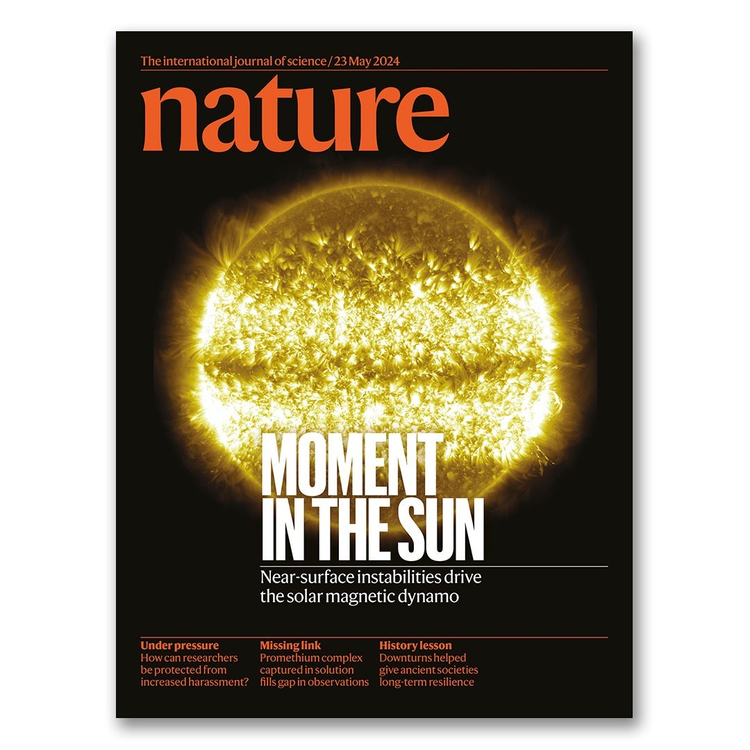 Our paper proposing a new mechanism for the solar dynamo is out today in Nature, and made the cover! nature.com/articles/s4158…