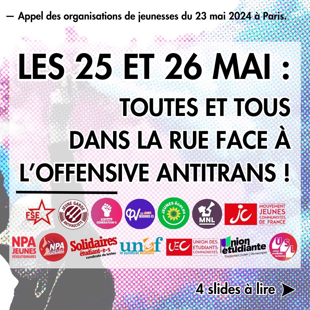 Face à l’offensive transphobe dans la société, les organisations de jeunesse, syndicats étudiants et lycéens appellent à la riposte ! Retrouvons-nous dans la rue pour dire non à la transphobie et revendiquons une société inclusive sans discriminations systémiques.