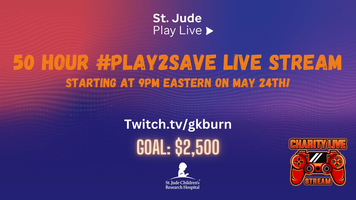 Only about 36 Hours until our most watched event of the year - the 50 Hour @StJudePLAYLIVE Live Stream! Join us on @Twitch as we set out to raise money for an amazing organization! over 50 Hours of fun, games, and charity wrapped up in 1 location. 9PM EST TOMORROW!