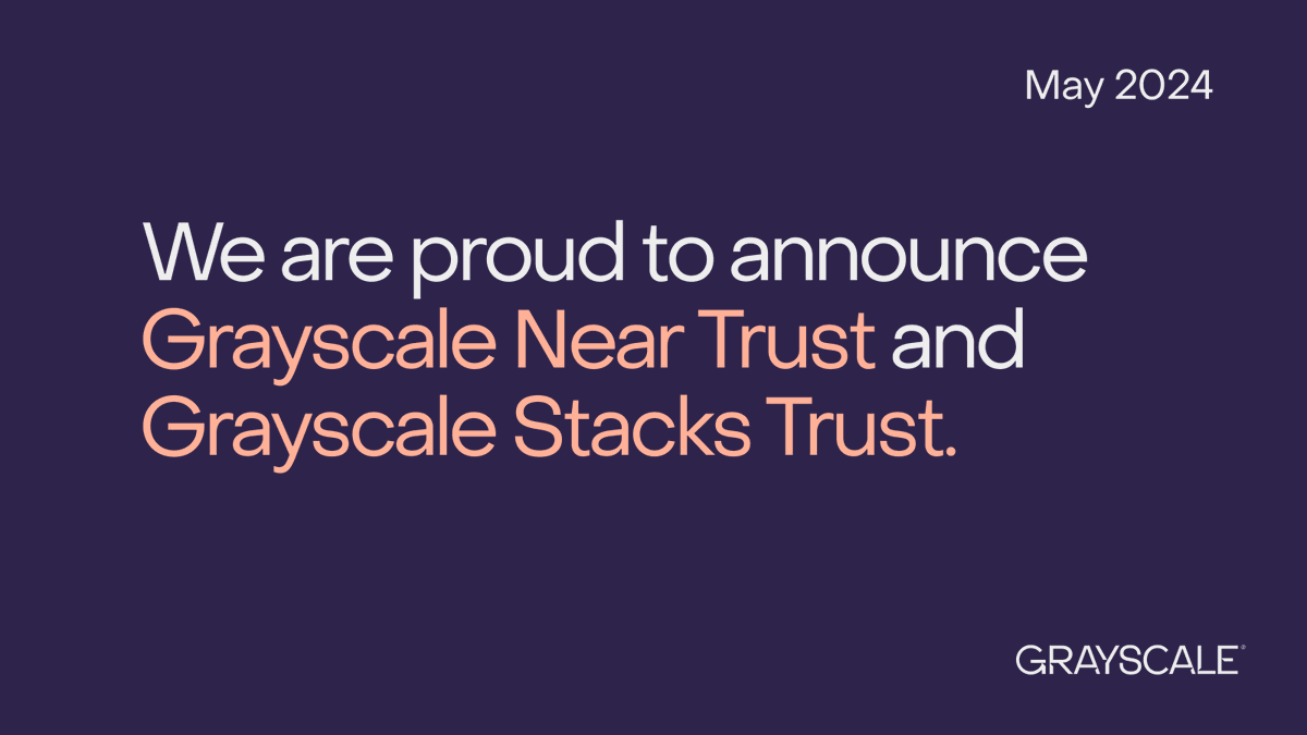 We are proud to announce the creation of two new single-asset crypto investment trusts, available through private placement: Grayscale® Near Trust ($NEAR) and Grayscale® Stacks Trust ($STX).

Read more in our press release: globenewswire.com/news-release/2…

1/3