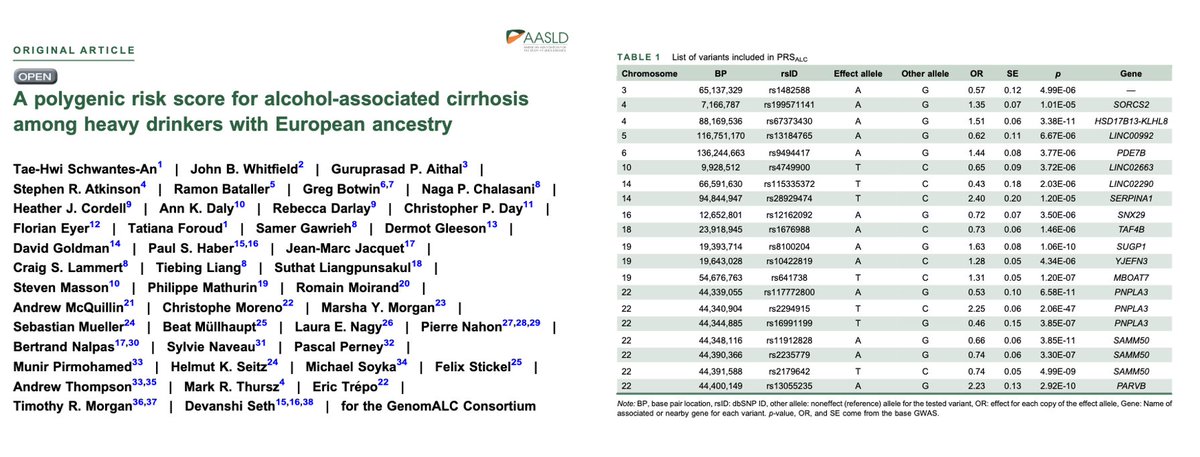 Why two people that drink the same amount of alcohol, one develops cirrhosis and the other does not? In the GenomALC Consortium, we found 20 genetic variants that influence susceptibility to cirrhosis. t.ly/13NJ1 @HepCommJournal #livertwitter