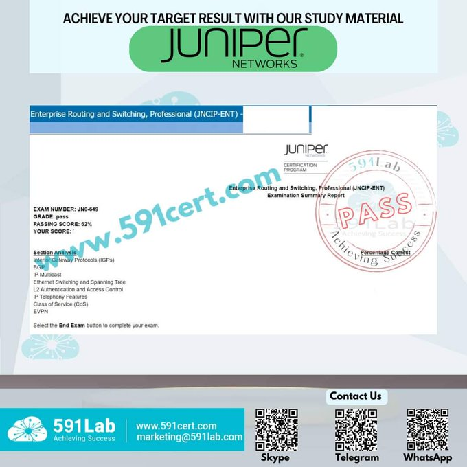nazia200331726's tweet photo. Check Our Recent Juniper JN0-649 Pass On 05th August from 591LAB.   Visit https://t.co/5VvNOSKtRq for more details #certcollection #certcommunity #591lab #591cert #juniper #junipercertification #jn0 #proxy #informationtechnology #jobopportunities2023 https://t.co/kilJWRBVPE