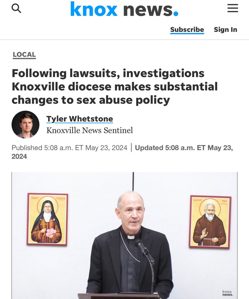 KNOX NEWS: “multiple crises and lawsuits under Bishop Richard Stika’s leadership spurred <a href="/knoxdiocese/">Diocese of Knoxville</a> to update its sexual misconduct policy.” 

Hey ‘member when <a href="/ltgovmcnally/">Randy McNally</a> had Stika give the prayer in the senate and nobody (except us) said a word? 🫤
knoxnews.com/story/news/loc…