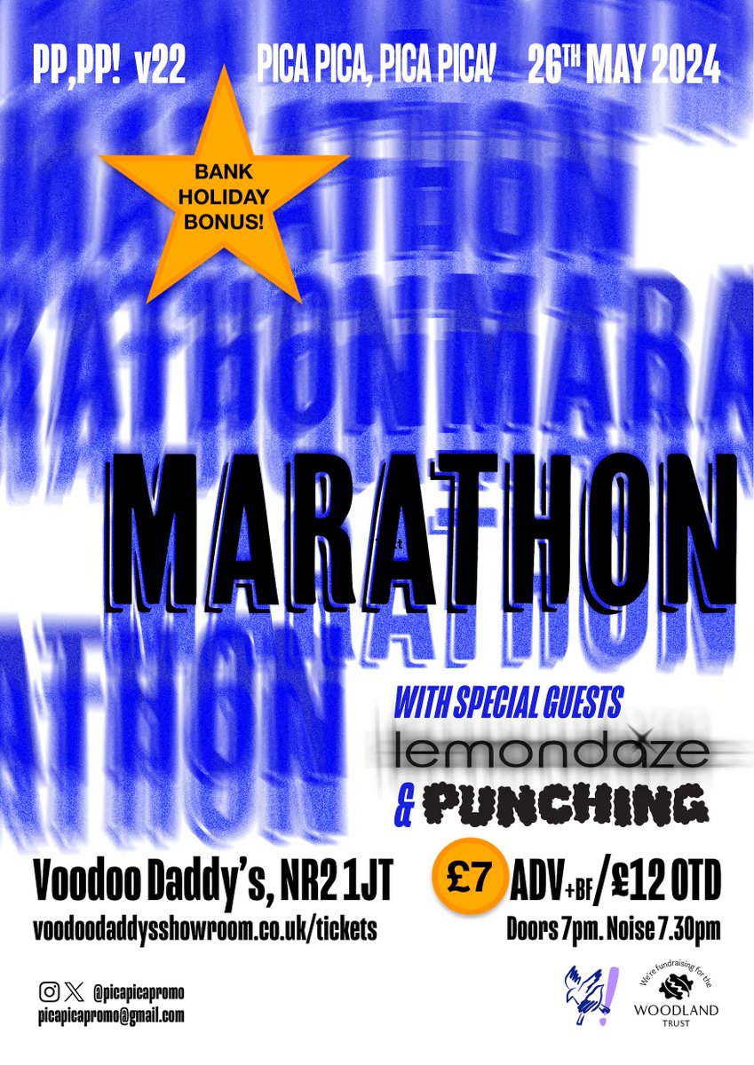 🚨 BANK HOLIDAY BONUS SAVING! 🚨 

Because you deserve it &amp; will have extra cash to buy merch from Marathon, <a href="/lemondazeband/">Lemondaze</a> &amp; <a href="/punchingband/">Punching</a> this Sunday, 26 May  🔥🔥🔥

🎟 7pm doors, Voodoo Daddy's: eventbrite.co.uk/e/marathon-lem… 🎟

#Norwich #punk #shoegaze #postpunk #grunge #altrock