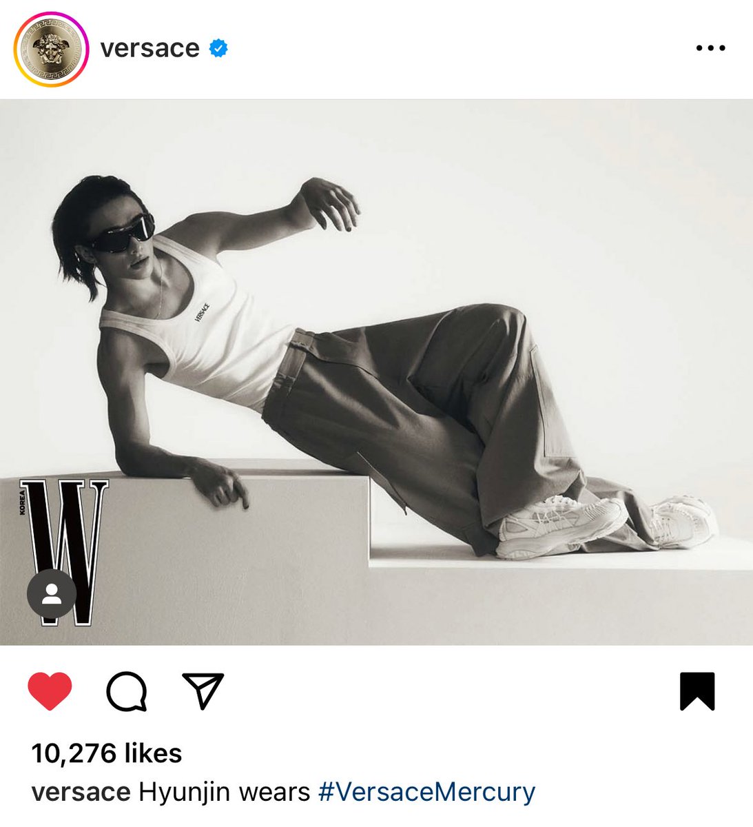 Versace posted #Hyunjin wearing the new Mercury Shoes on their Instagram account! Make sure to interact ✨ #HYUNJINxVERSACE #HYUNJINxWKOREA #Hyunjin #VersaceMercury