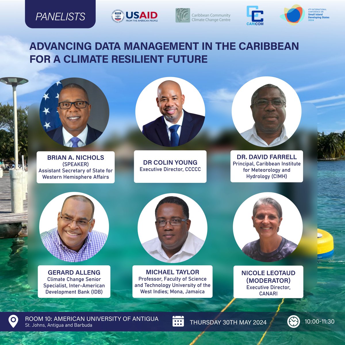 Only 4 days until #SIDS4 and 7 days until our side events!

Meet our panellists as they gear up for insightful discussions on enhancing climate data collection for the region.

Get to know our panellists and register🔗 bit.ly/3UNG44Yn

#buildingresilience #futuresecured