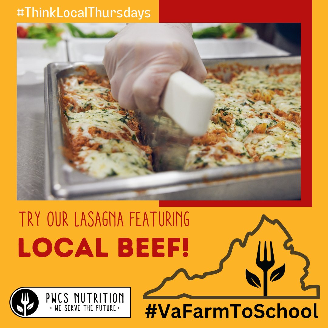 Our #ScratchMade Lasagna is on the menu at high schools today, and it features #Local Ground Beef produced at Seven Hills Food in Lynchburg and beef from Gilliam Farm in Appomattox, VA! Be sure to have a serving of our delicious Lasagna today! #ThinkLocalThursdays #VaFarmToSchool
