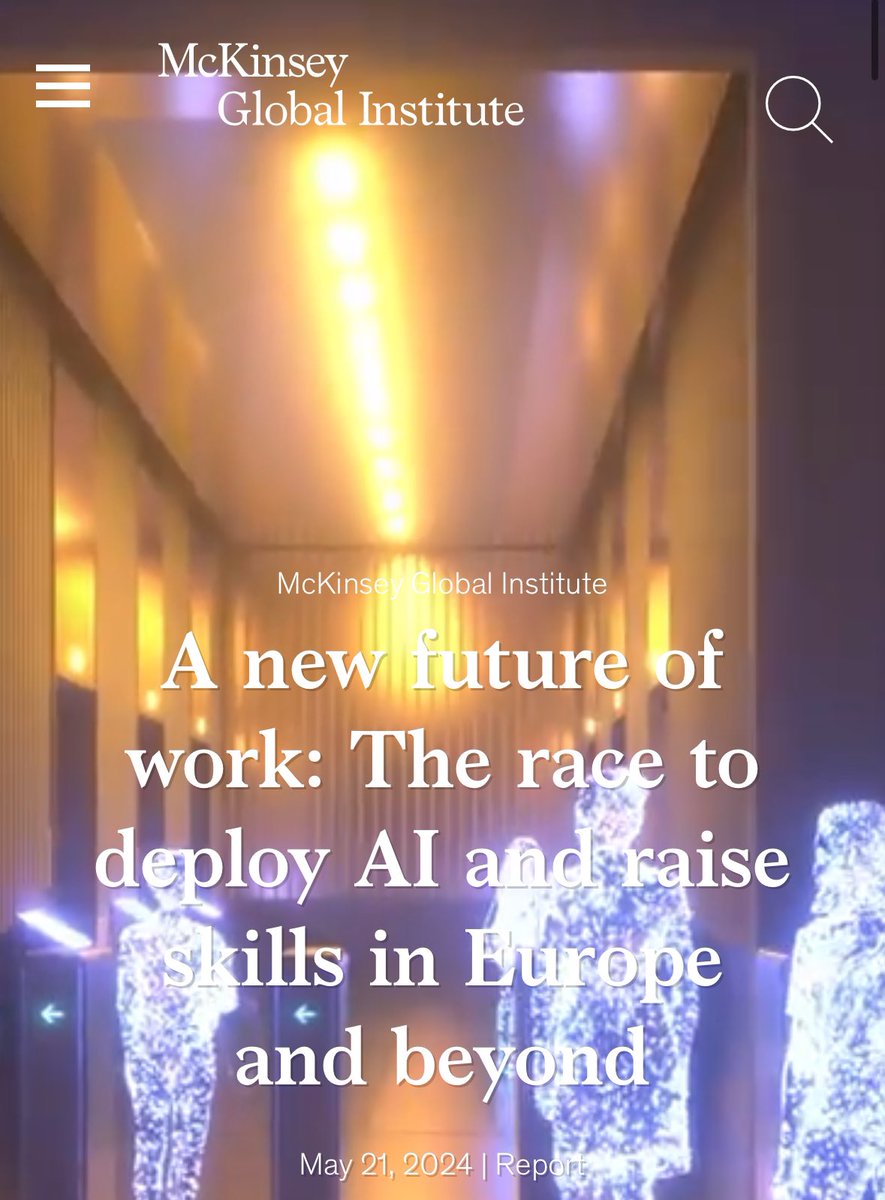 To gain full productivity benefits of generative AI & other technologies, Europe & United States will need focus both on improving human capital & accelerating technology adoption. Via @McKinsey mckinsey.com/mgi/our-resear… @Khulood_Almani @PVynckier @stratorob @sonu_monika @theomitsa