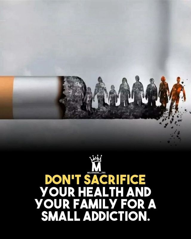 'Don't sacrifice your health and your family for a small addiction.'🚭

#LifeLessons #ChallengeYourself #ChooseLife #AddictionRecovery #MentalHealth #Cigarettes #Smoke #Addiction #NoTobacco #SmokeFree #BadHabits #RecoveryPosse #NoSmokingDay #WorldNoSmokingDay #WorldNoTobaccoDay