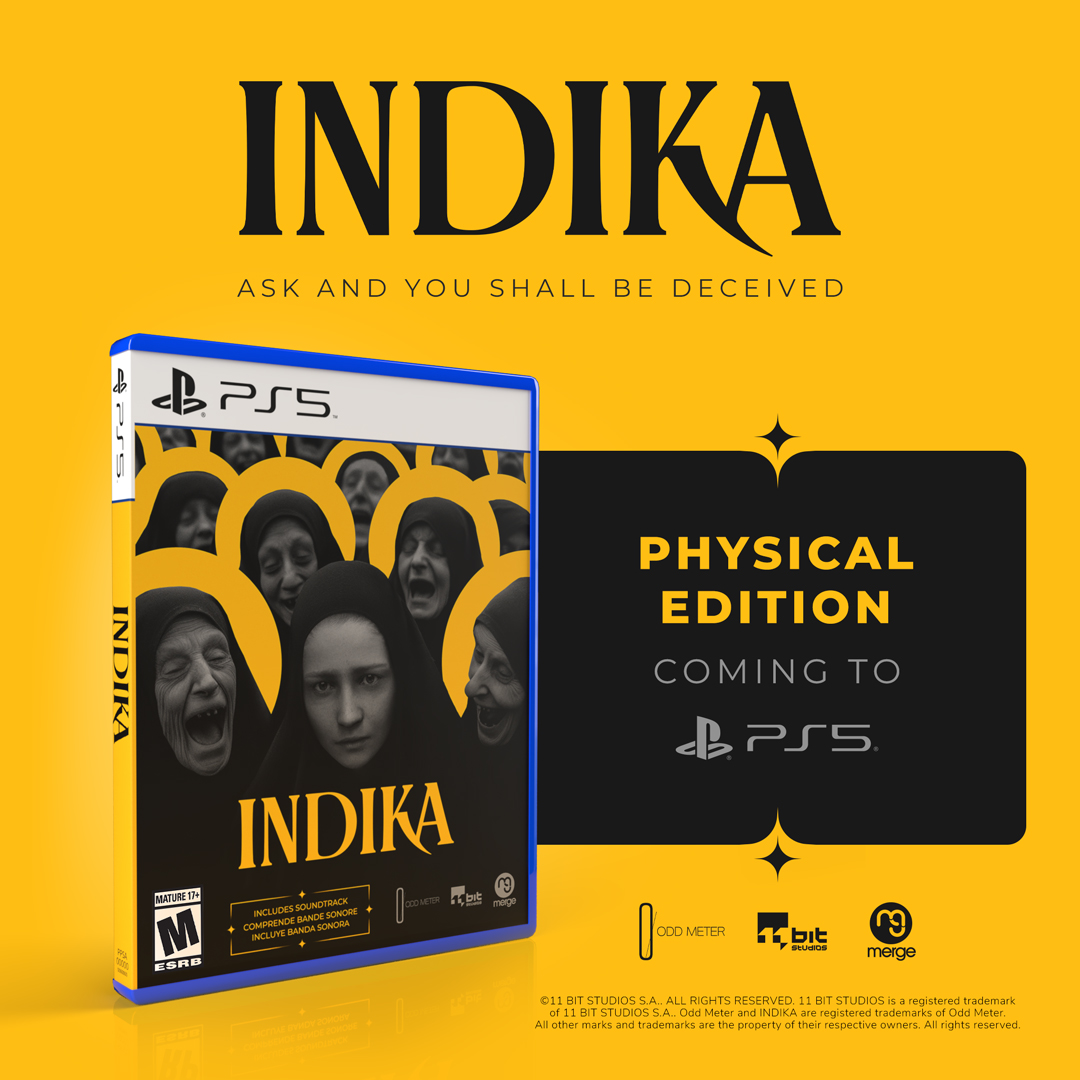 indikagame's tweet photo. Great news! #INDIKA for PS5 will have a physical release this year thanks to our friends @MergeGamesLtd 💛

👀 Pre-order here: https://t.co/ossUQMJ9km https://t.co/K0Xh5QMjiL