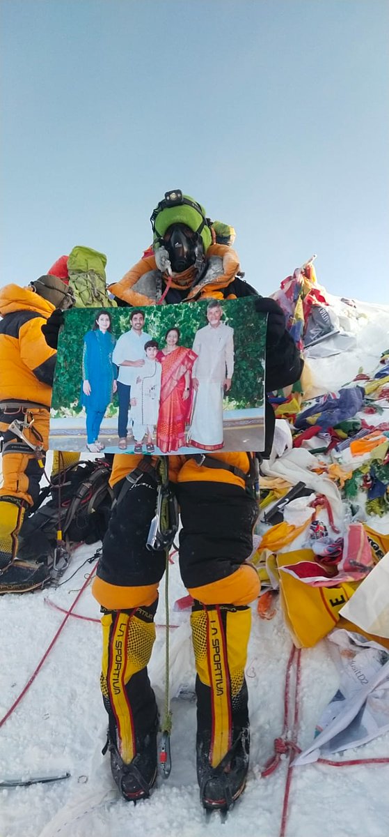 naralokesh's tweet photo. Hailing from a fishermen's family in Anantapur, Upendra has shown us that determination and hard work can conquer any peak! Congratulations on fulfilling your dream of climbing the Mt. Everest, brother! Proud to have been able to support you on this incredible journey. https://t.co/Zolq20SQCY