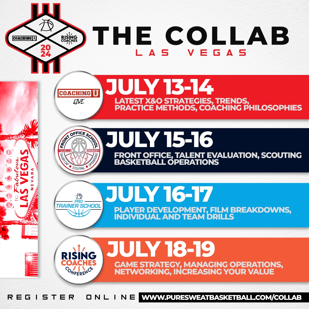 🏀 Introducing The Collab! 🤝 We have teamed up with @puresweat & @risingcoaches to offer you the most comprehensive learning experience in the world. 🎟️ Choose the pass that most interests you, or attend all events at a discounted price! 🔗 puresweatbasketball.com/collab