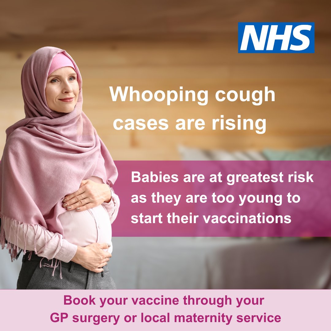 Whooping cough cases are rising. The best way to protect your newborn baby is to get vaccinated during pregnancy, as they are too young to start their vaccinations. Book your vaccine through your GP practice or local maternity service. #WhoopingCough