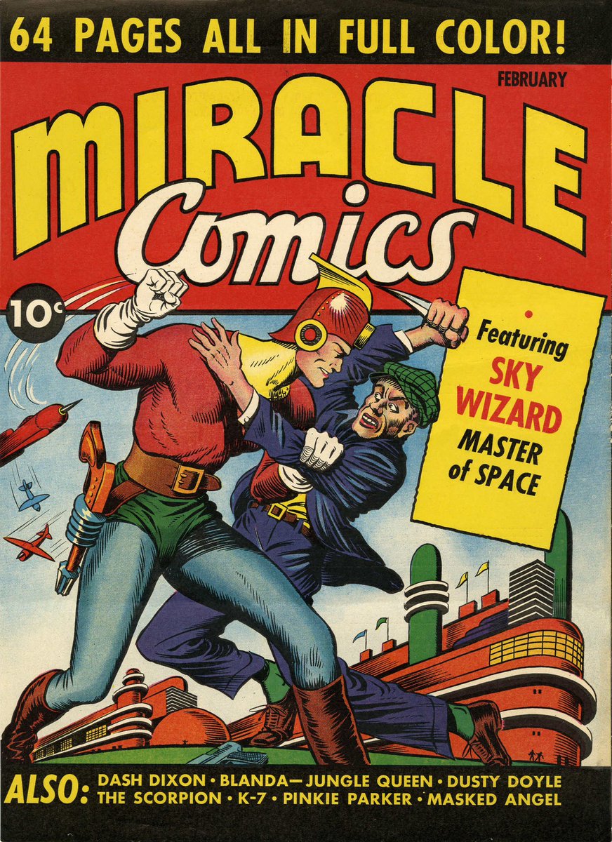 Comic Book Cover of the Day: 1940 Miracle Comics #1 from Hillman Periodicals. Art by Ed Kressy. Featuring Sky Wizard. Art Deco is strong with this one. 😎 #comic #ComicArt #comicbook #comicbookcover #comicbookart 
#superhero #publicdomain